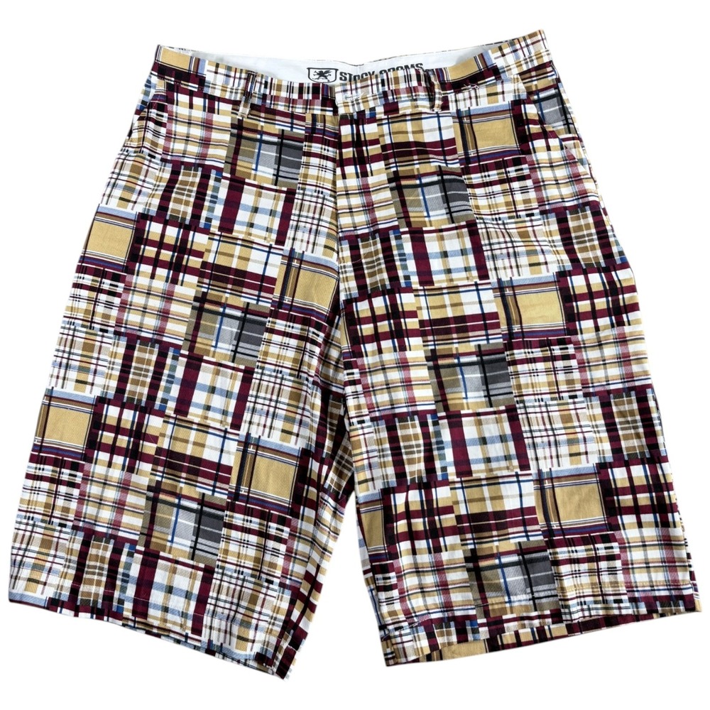 NWOT Stacy Adams Shorts Mens 38W Multicolor Patchwork Madras Plaid Casual Fit